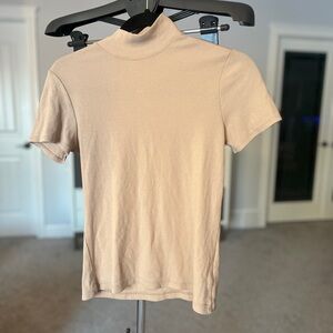 Christian Siriano Cream Ribbed Turtleneck Top